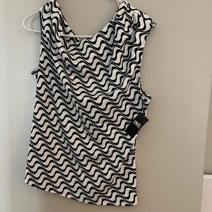 INC International Concepts Women's Black and White Wave Tank Top size XL